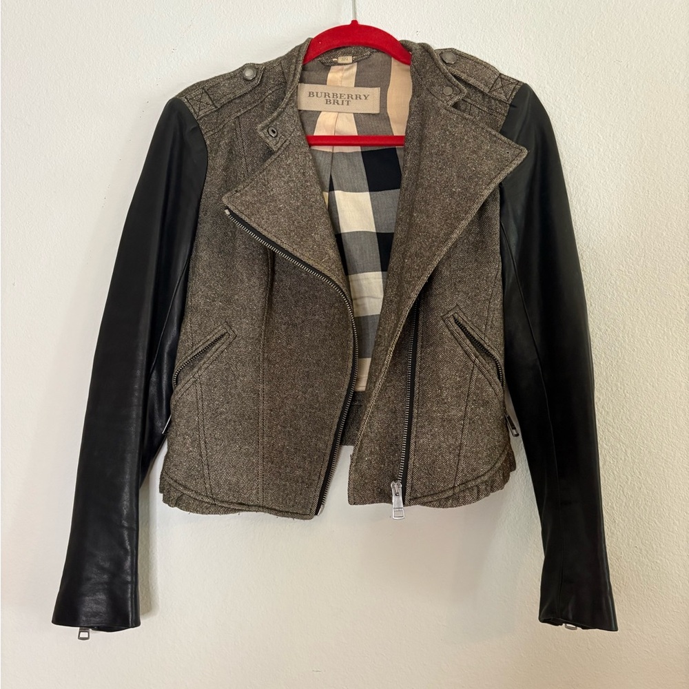 Burberry Women's Leather Jacket in Brown and Black